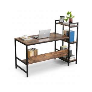 Escritorio industrial con estantes