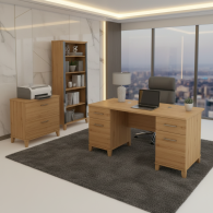 Escritorio de oficina Somerset de 60 W con gabinete y librería de 5 estantes en gris ceniza