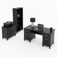 Escritorio de oficina Somerset de 60 W con gabinete y librería de 5 estantes en gris ceniza