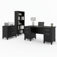 Escritorio de oficina Somerset de 60 W con gabinete y librería de 5 estantes en gris ceniza