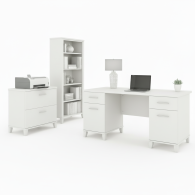 Escritorio de oficina Somerset de 60 W con gabinete y librería de 5 estantes en gris ceniza