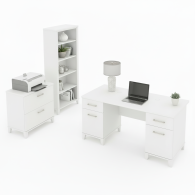 Escritorio de oficina Somerset de 60 W con gabinete y librería de 5 estantes en gris ceniza