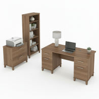 Escritorio de oficina Somerset de 60 W con gabinete y librería de 5 estantes en gris ceniza