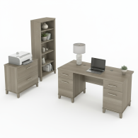 Escritorio de oficina Somerset de 60 W con gabinete y librería de 5 estantes en gris ceniza