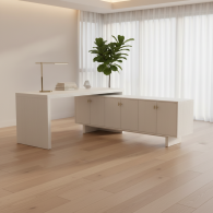 Escritorio Ejecutivo en L Ébano Elite | Mueble de Oficina con Credenza