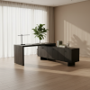 Escritorio Ejecutivo en L Ébano Elite | Mueble de Oficina con Credenza