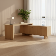 Escritorio Ejecutivo en L Ébano Elite | Mueble de Oficina con Credenza