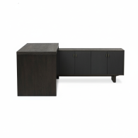 Escritorio Ejecutivo en L Ébano Elite | Mueble de Oficina con Credenza
