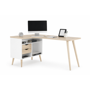 Escritorio de computadora de escritorio con estante para oficina en casa efecto roble en forma de L