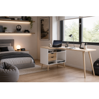 Escritorio de computadora de escritorio con estante para oficina en casa efecto roble en forma de L
