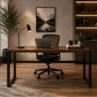 Escritorio industrial para ordenador, madera y metal
