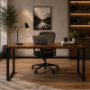 Escritorio industrial para ordenador, madera y metal